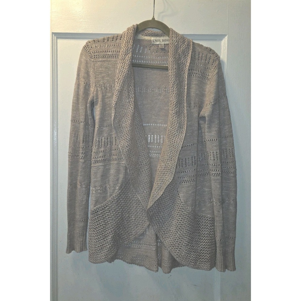 Knox Rose Women's Beige Open-Knit Shawl Collar Cardigan Sweater XS